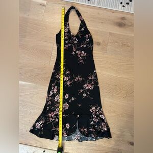 La Belle Black and Pink Floral Halter Midi Dress Size Small